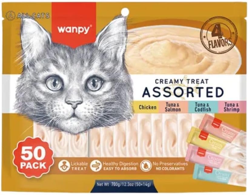 Petisco para gatos Wanpy Creamy Sabores Sortidos Pacote com 50 tubos de 14g - 700g